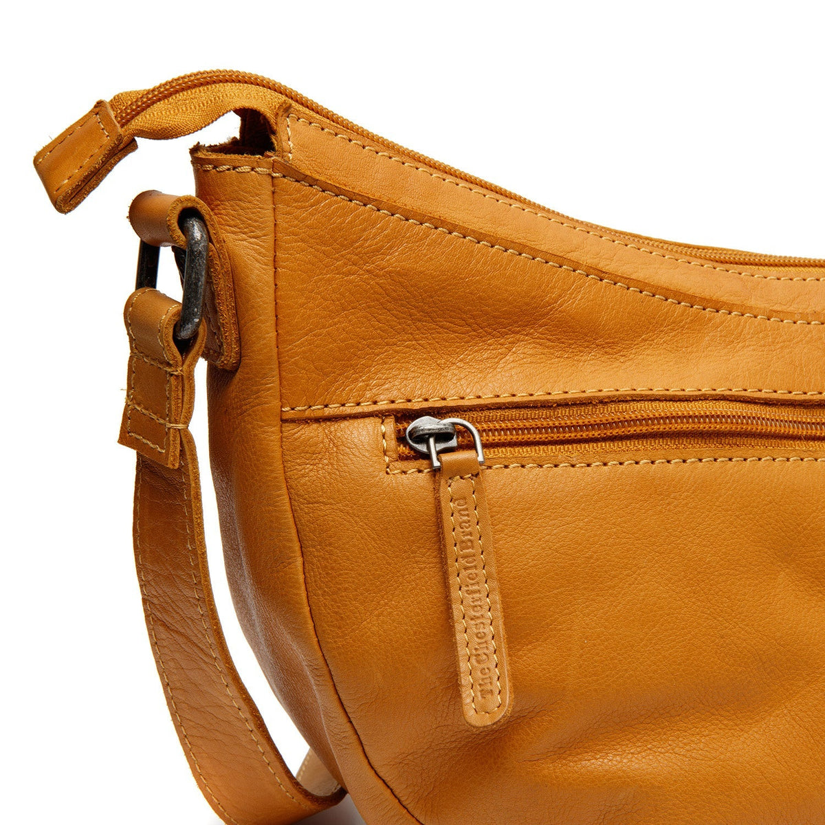 Ocher Yellow Leather Crossbody Bag Clarita, detail view 3