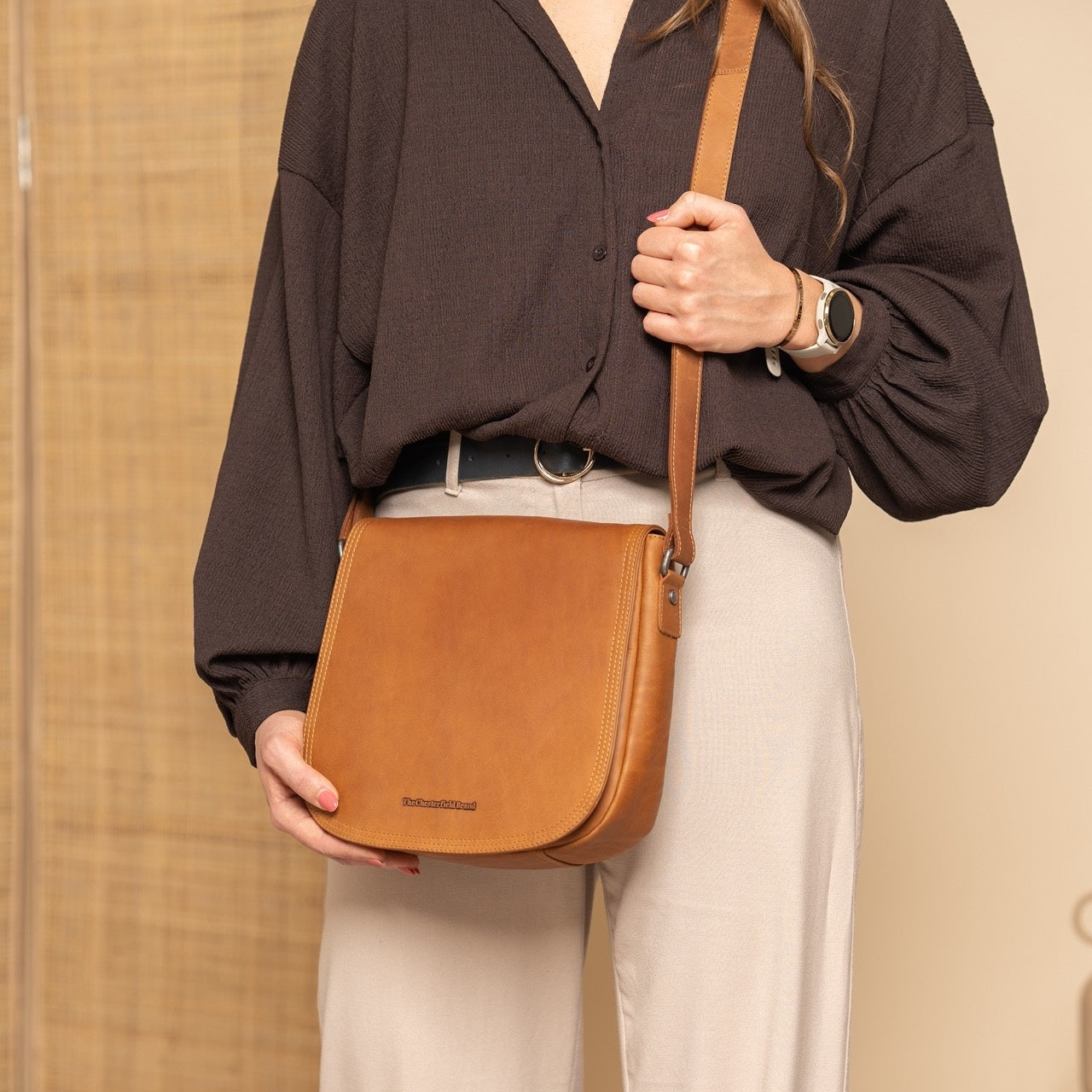 Cognac Leather Crossbody Bag Everglades, product view 3
