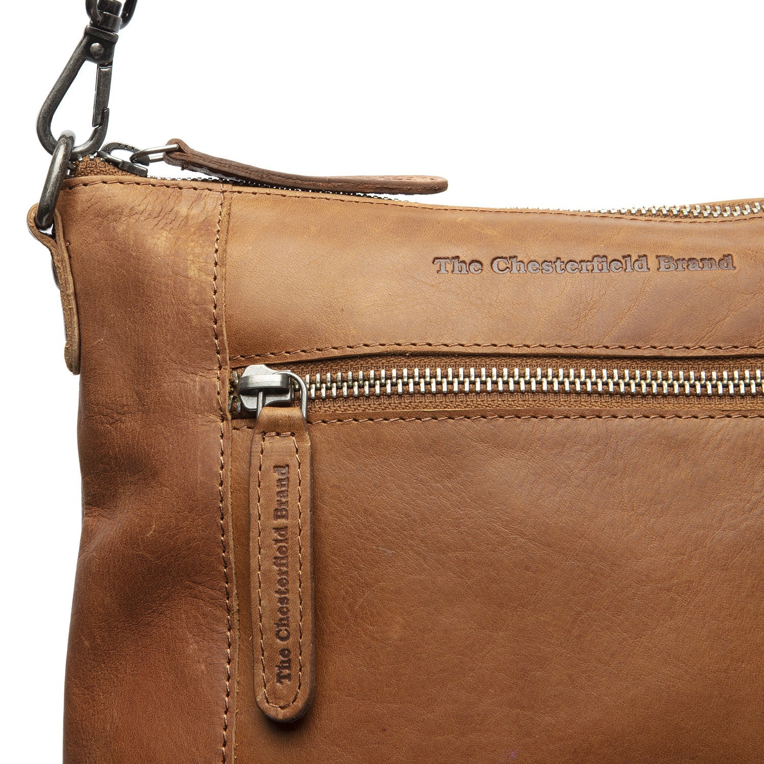 Cognac Leather Crossbody Bag Faro, detail view 3