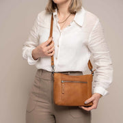 Cognac Leather Crossbody Bag Faro, product view 3