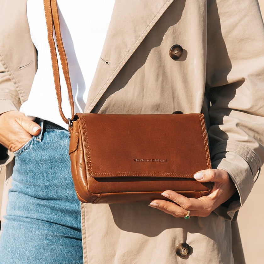 Cognac Leather Crossbody Bag Forano, product view 2