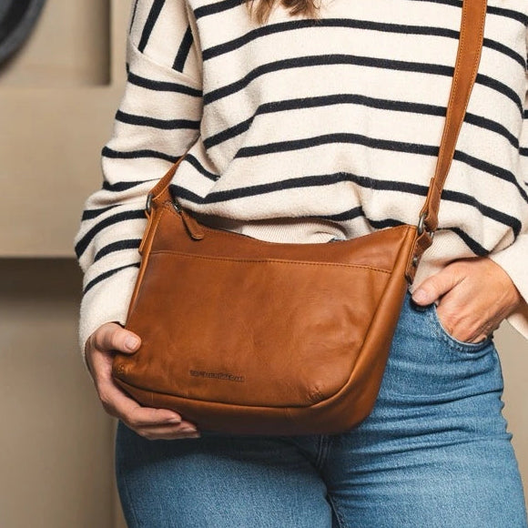 Cognac Leather Crossbody Bag Henderson, product view 2