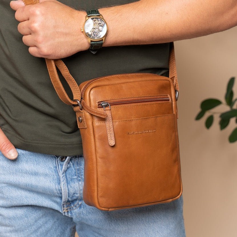 Cognac Leather Crossbody Bag Laveno, product view 2