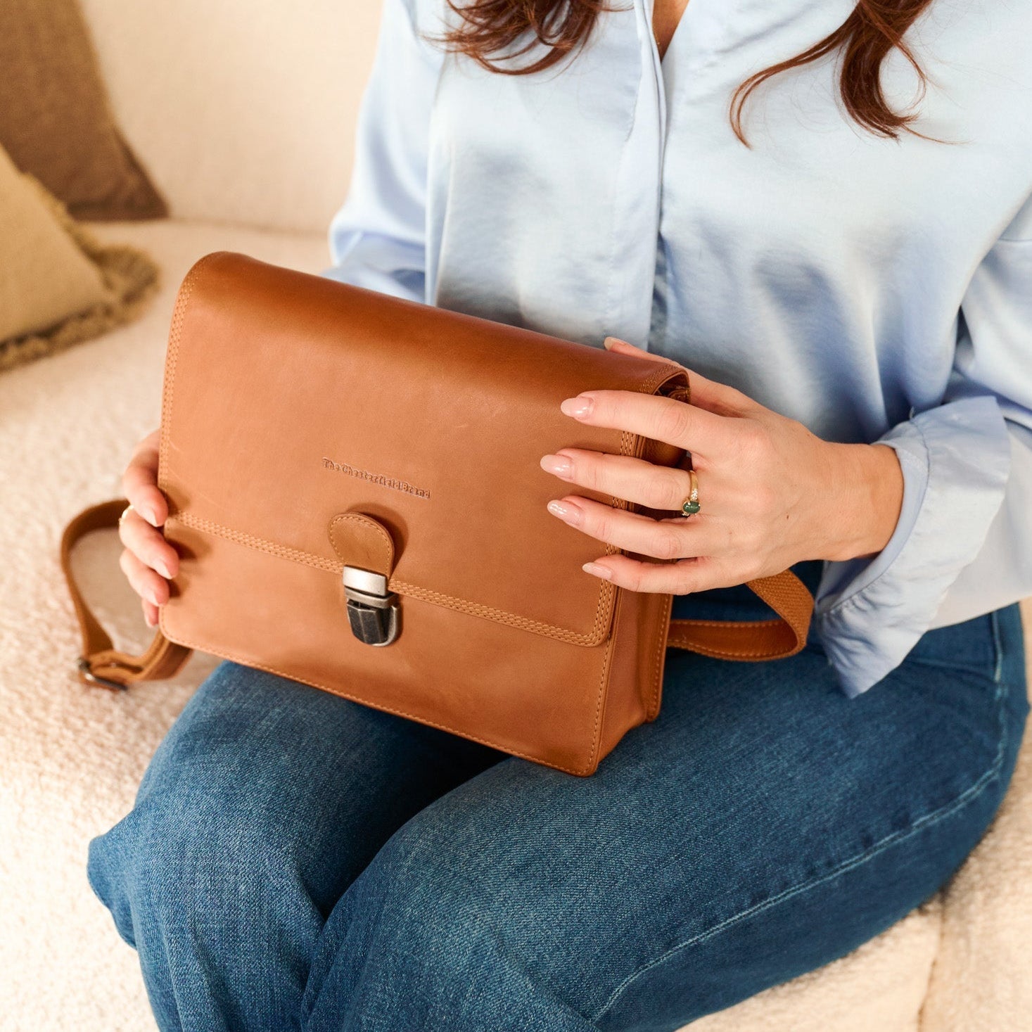 Cognac Leather Crossbody Bag Lunor, product view 3