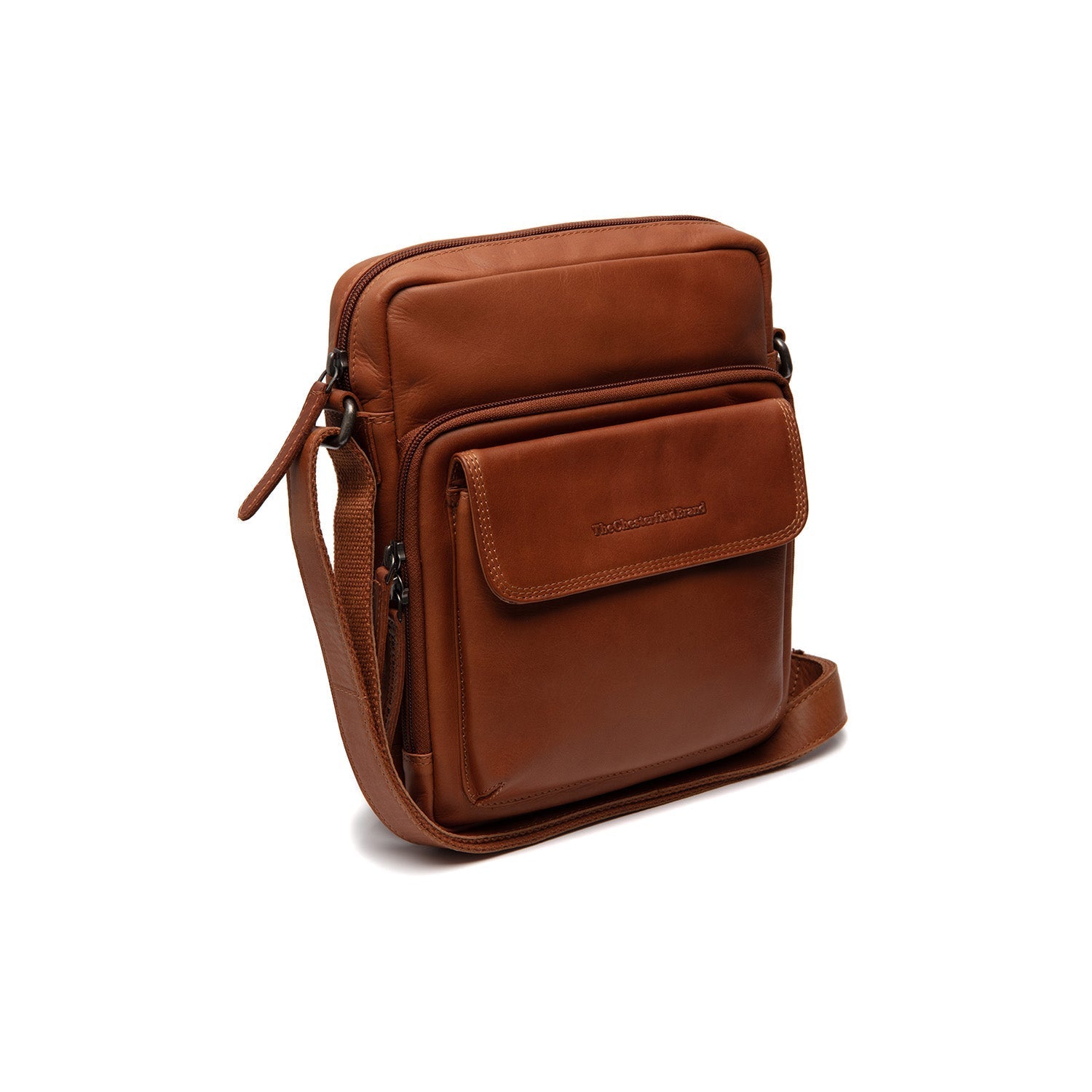 Cognac Leather Crossbody Bag Montira, front view
