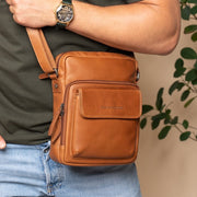Cognac Leather Crossbody Bag Montira, product view 2