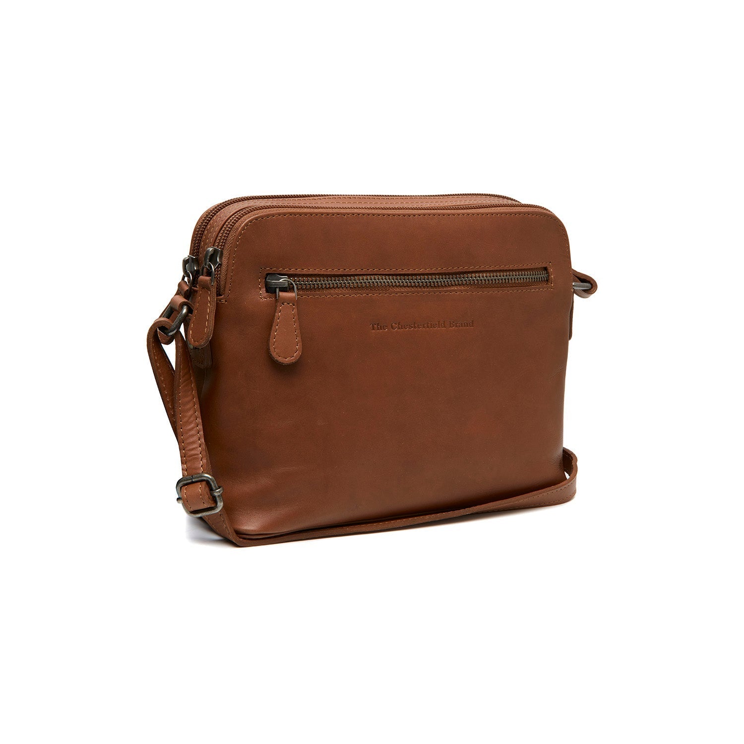 Cognac Leather Crossbody Bag Nebraska, front view
