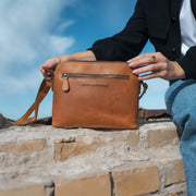 Cognac Leather Crossbody Bag Nebraska, product view 2