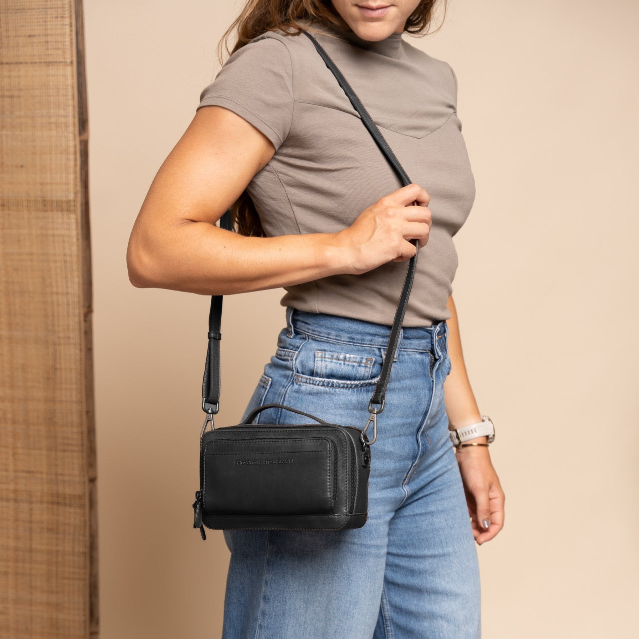 Black Leather Crossbody Bag Rovon, product view 3