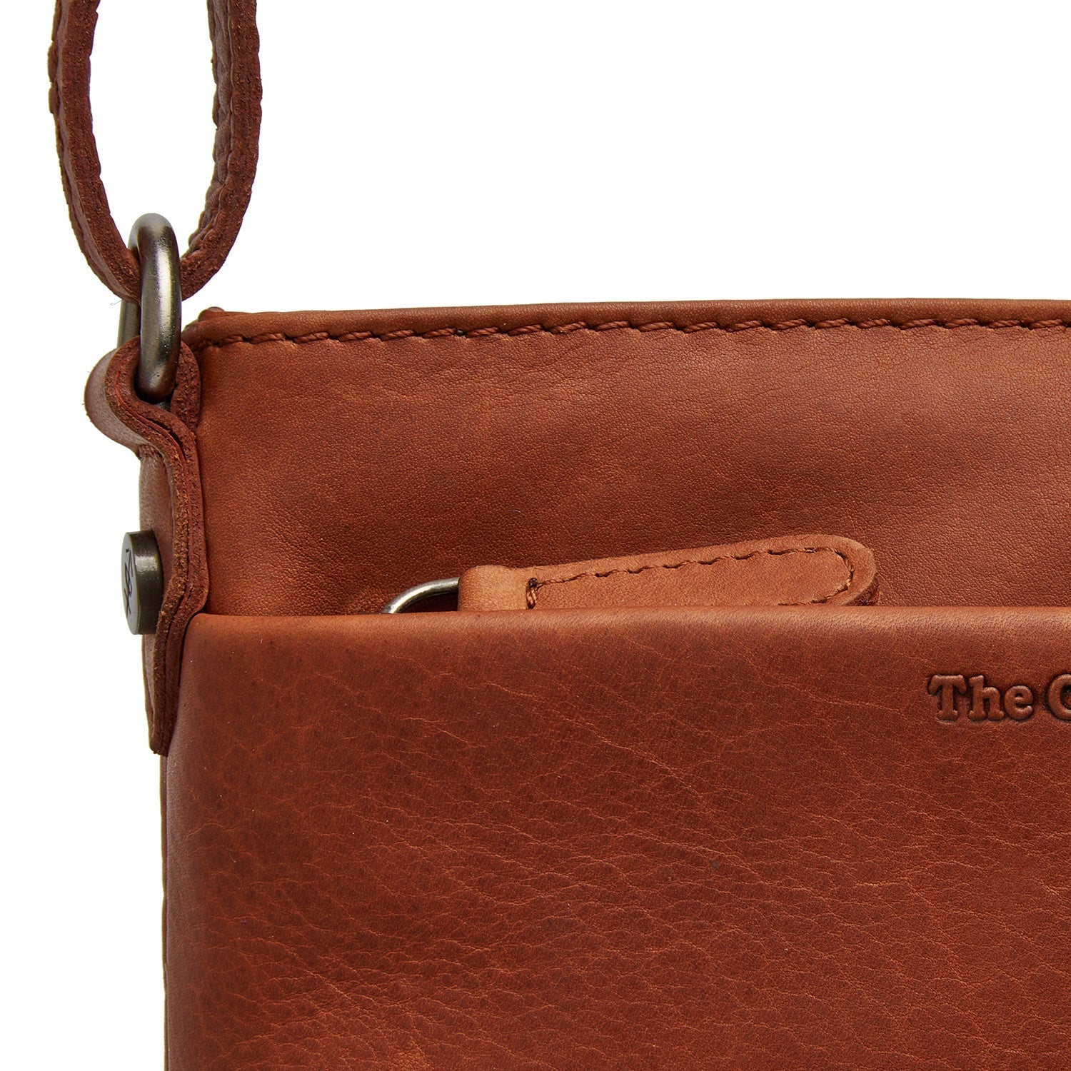 Cognac Leather Crossbody Bag Salerno, detail view 5