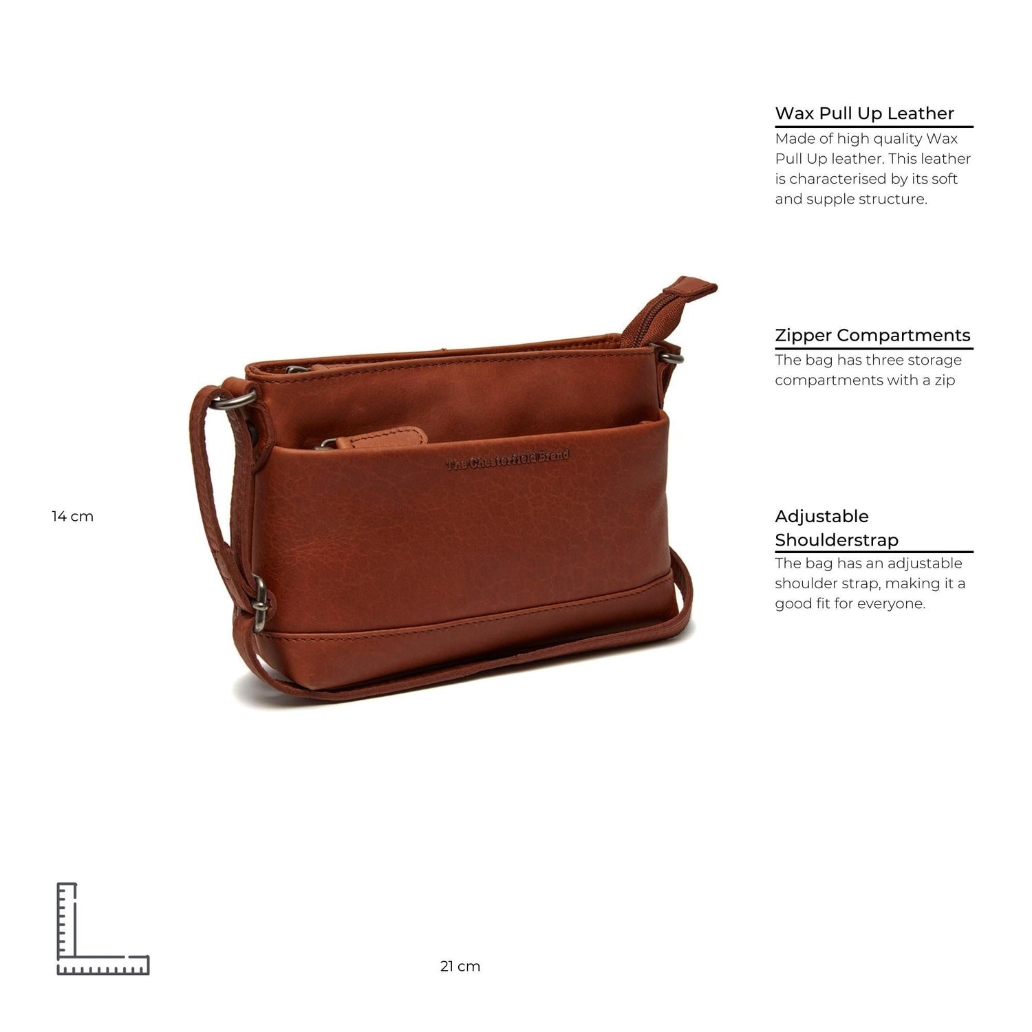 Cognac Leather Crossbody Bag Salerno, detail view 6