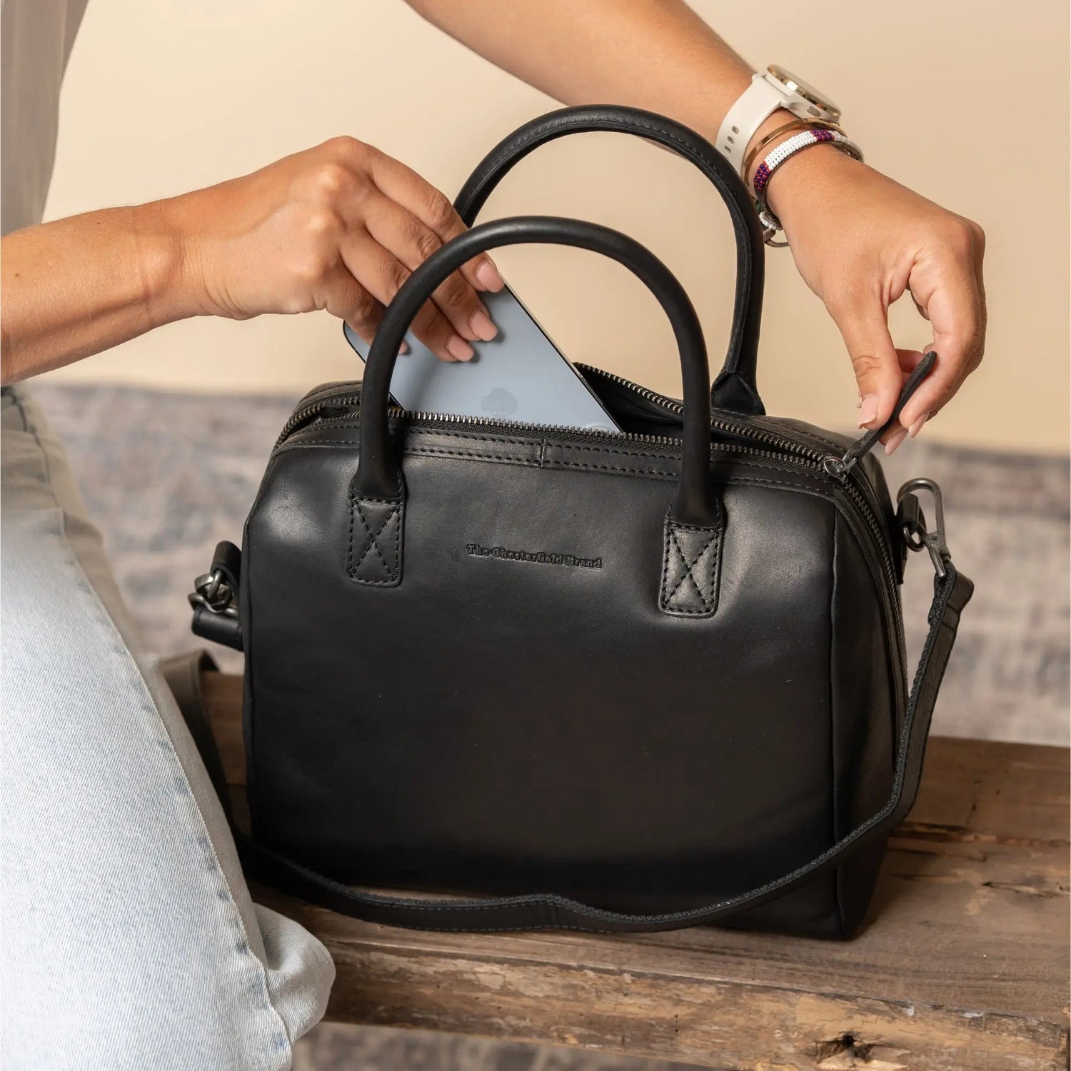 Black Leather Handbag Langton, product view 3