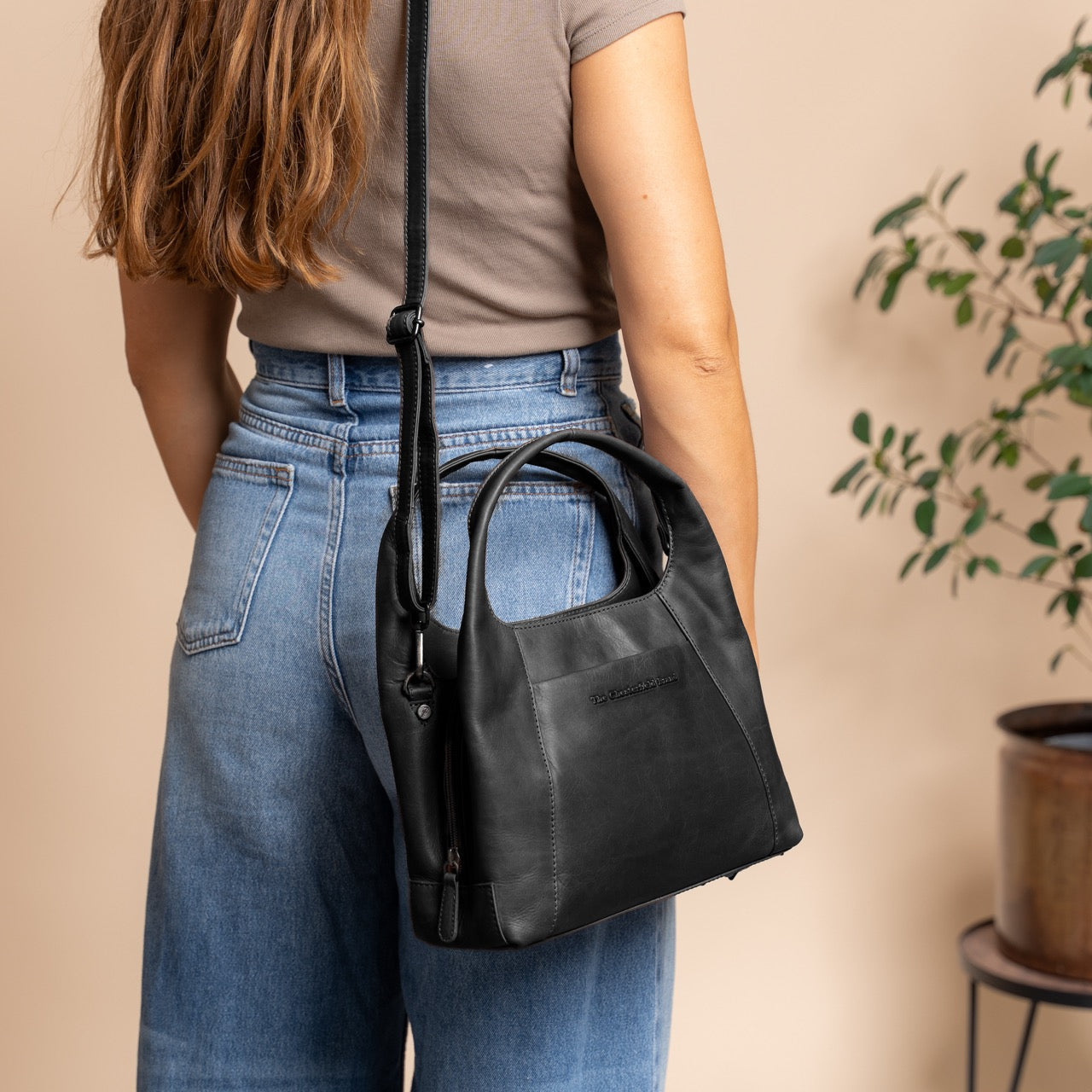 Black Leather Handbag Salina, product view 3