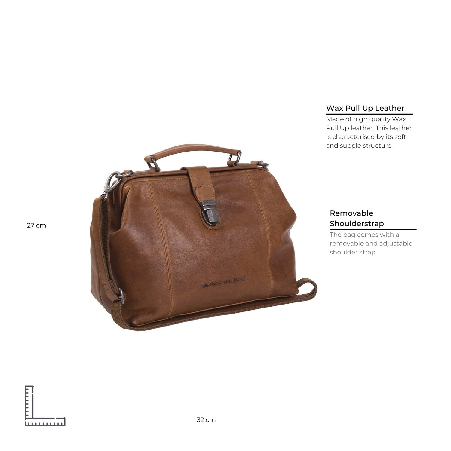 Cognac Leather Handbag Shaun, detail view 5