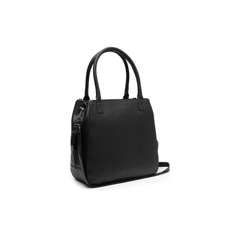 Black Leather Handbag Solvin, front view