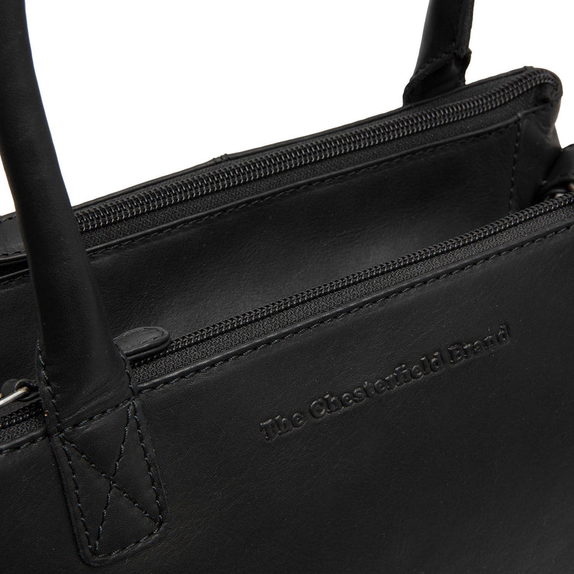 Black Leather Handbag Solvin, front view