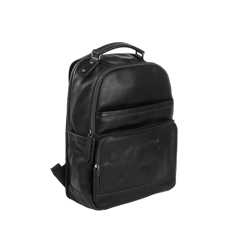 Black Leather Laptop Backpack Austin, front view