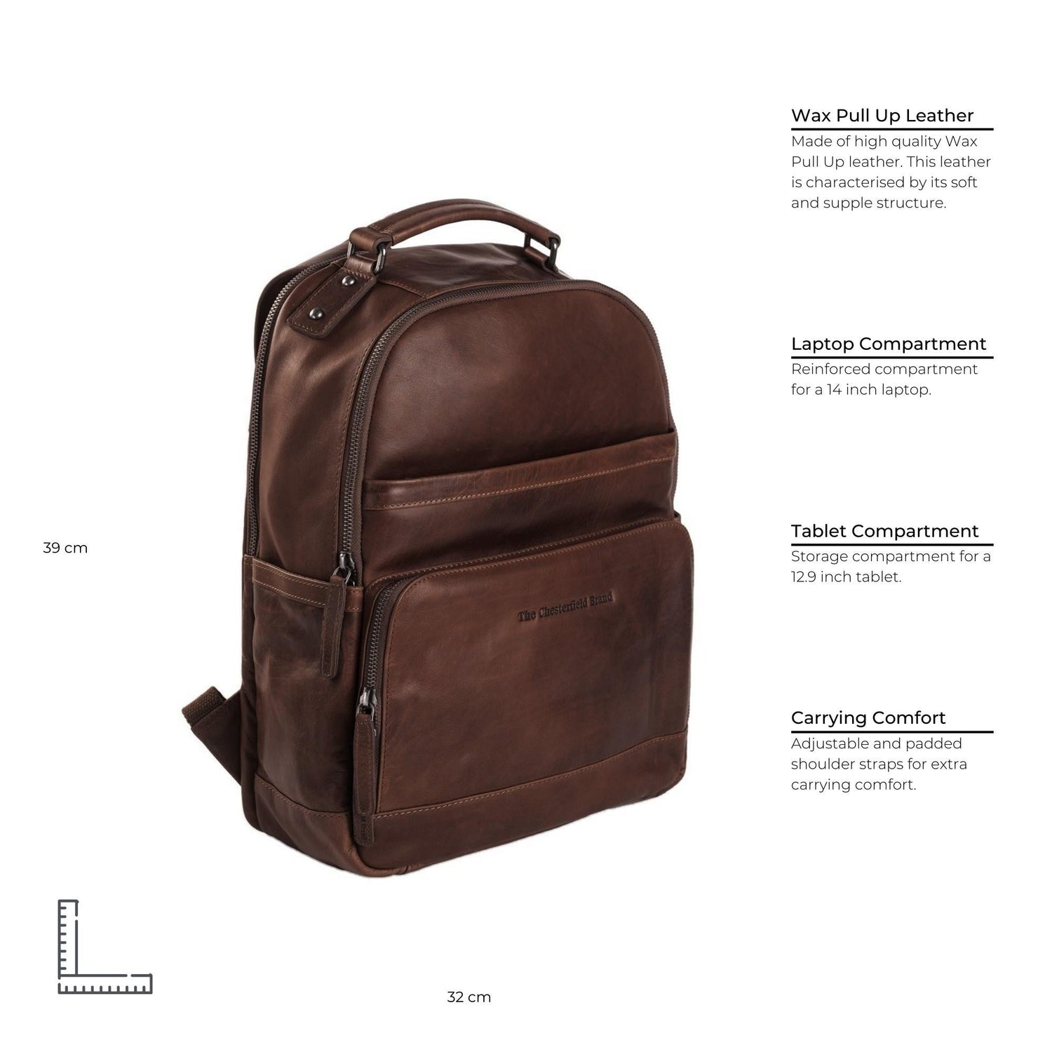 Brown Leather Laptop Backpack Austin, detail view 6