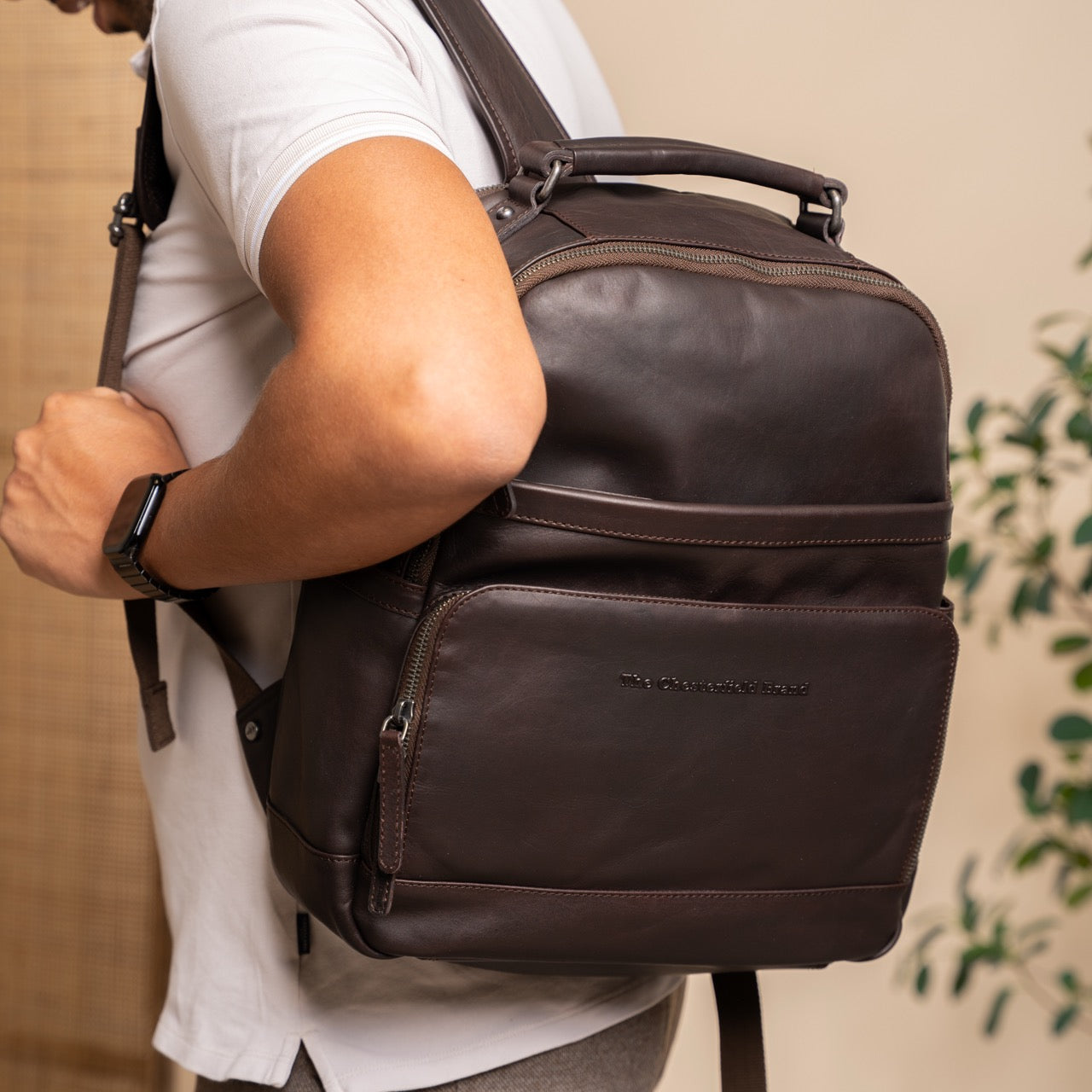 Brown Leather Laptop Backpack Austin, product view 2
