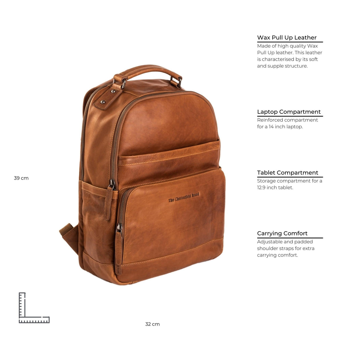 Cognac Leather Laptop Backpack Austin, detail view 6
