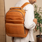 Cognac Leather Laptop Backpack Austin, product view 2