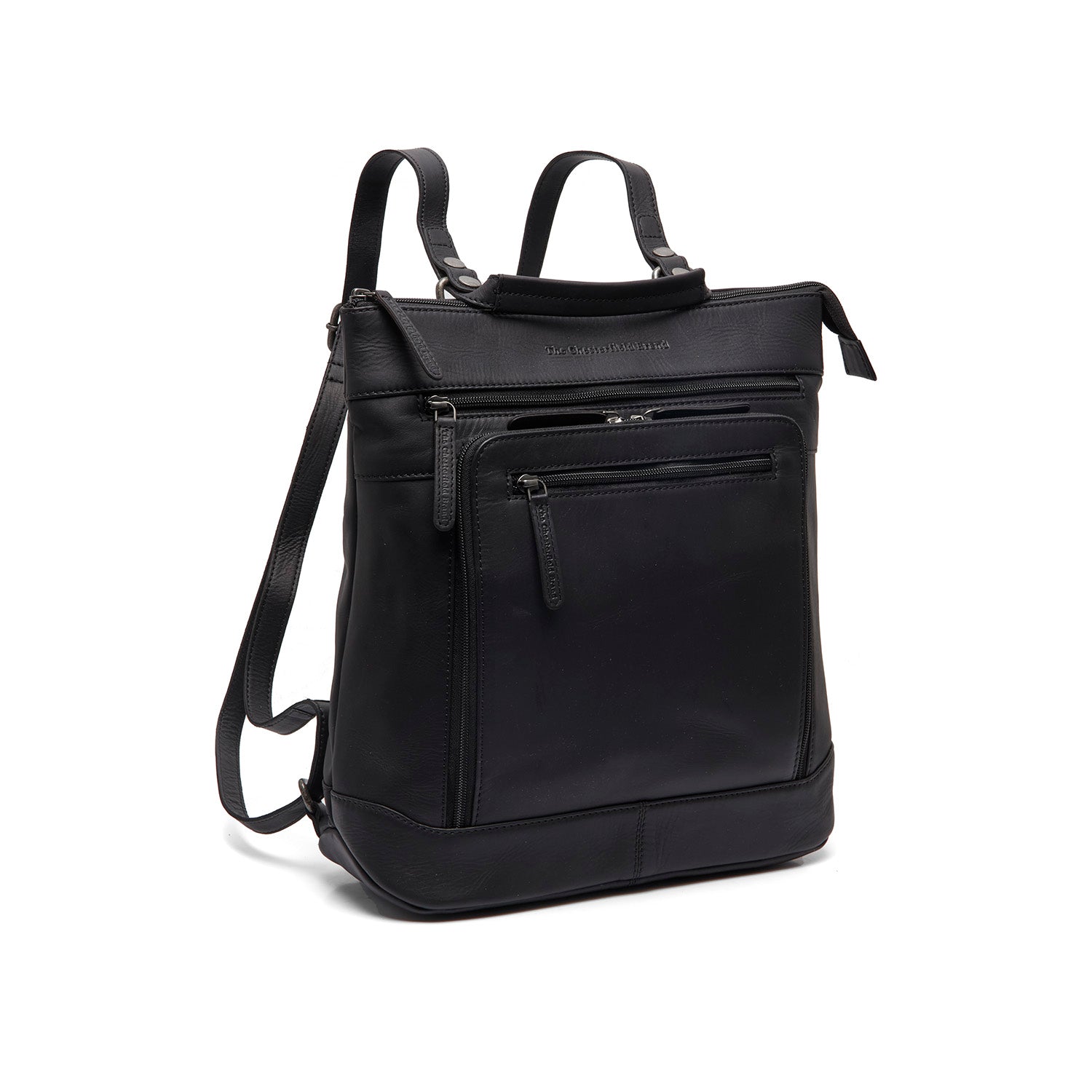 Black Leather Laptop Backpack Caldero, front view