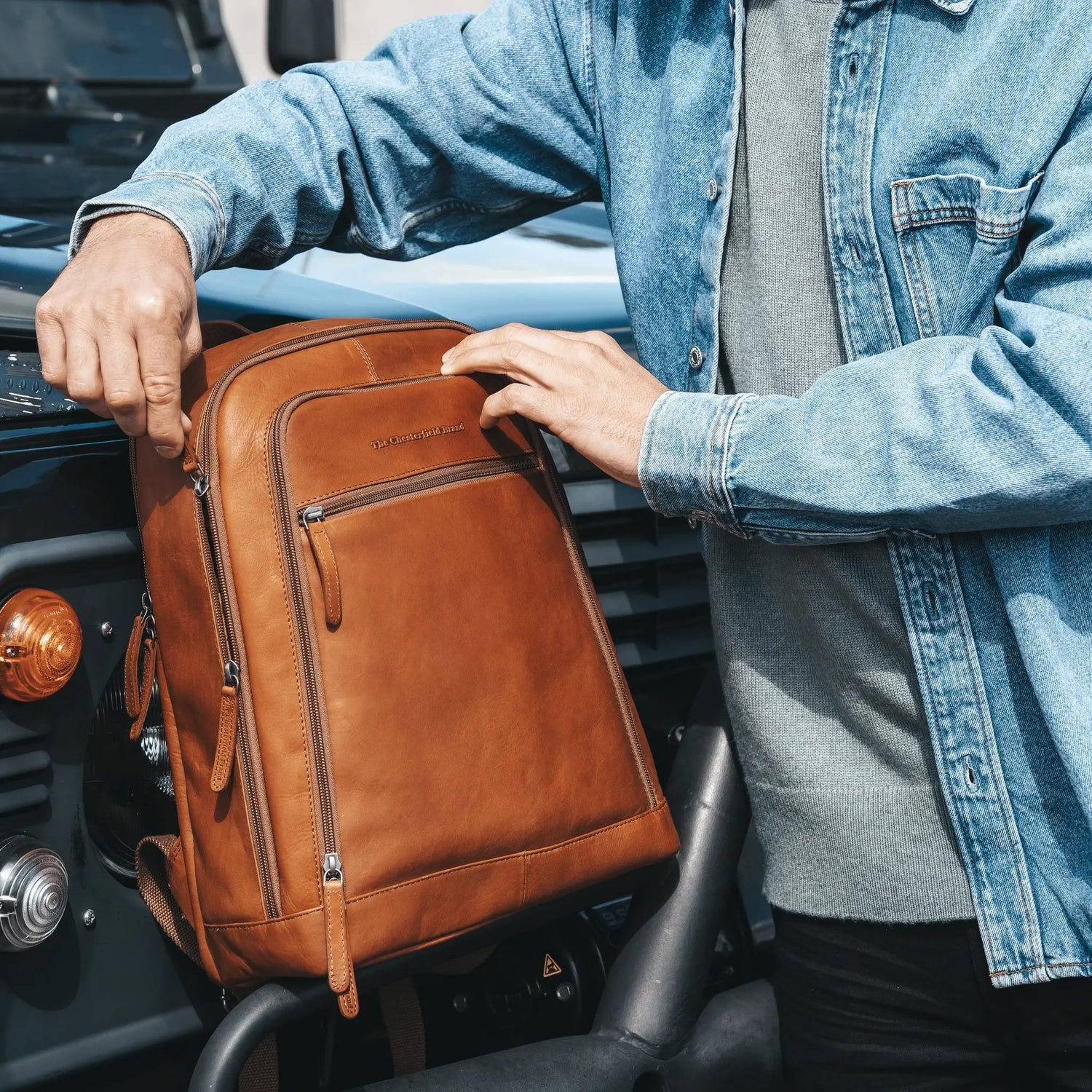 Cognac Leather Laptop Backpack Detroit, product view 2