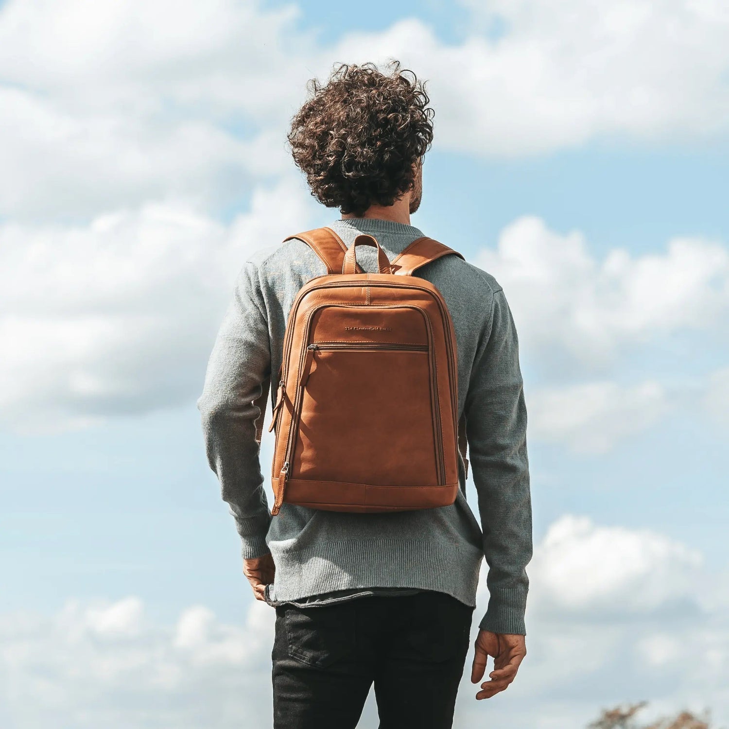 Cognac Leather Laptop Backpack Detroit, product view 3