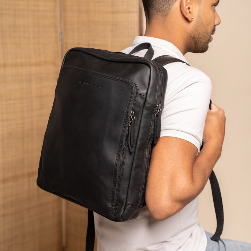 Black Leather Laptop Backpack Jasper, front view