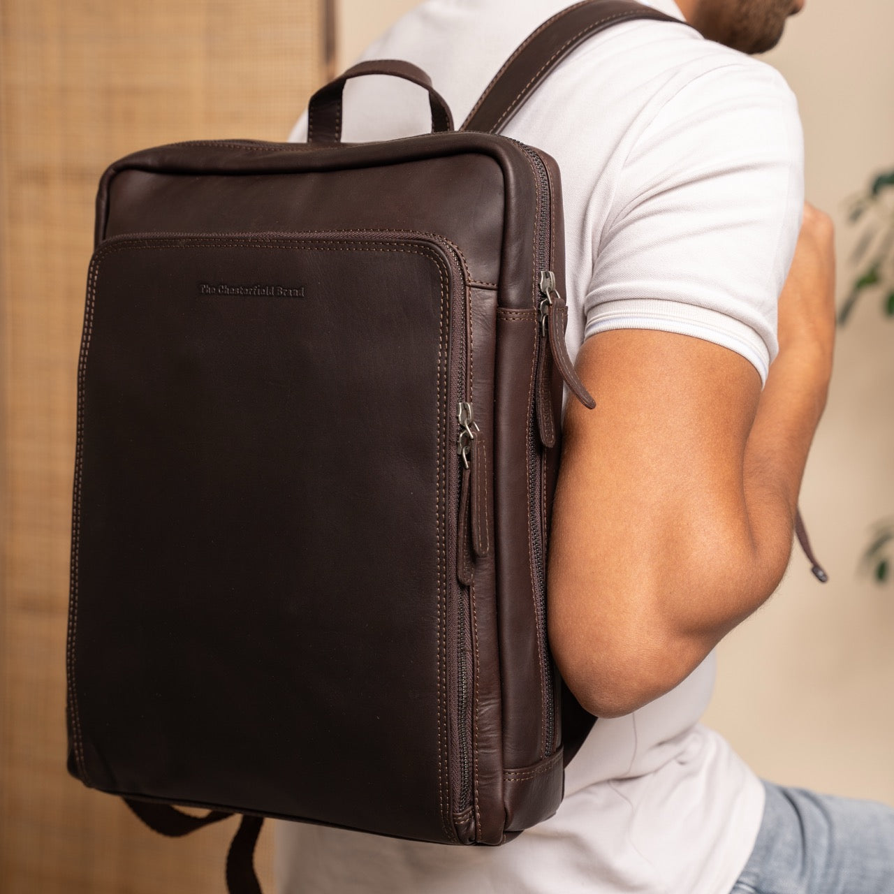 Brown Leather Laptop Backpack Jasper, product view 2
