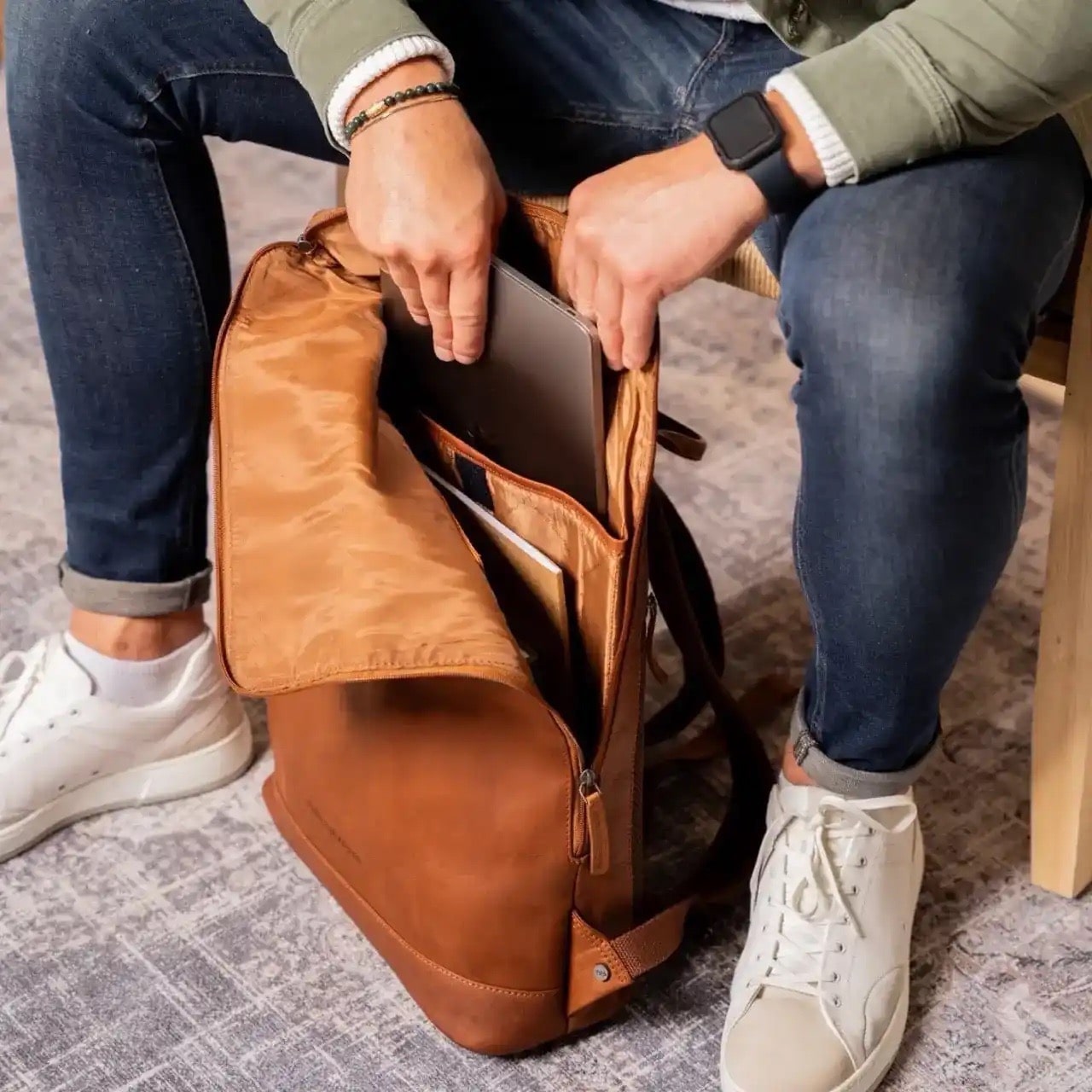 Cognac Leather Laptop Backpack Larsson, product view 3