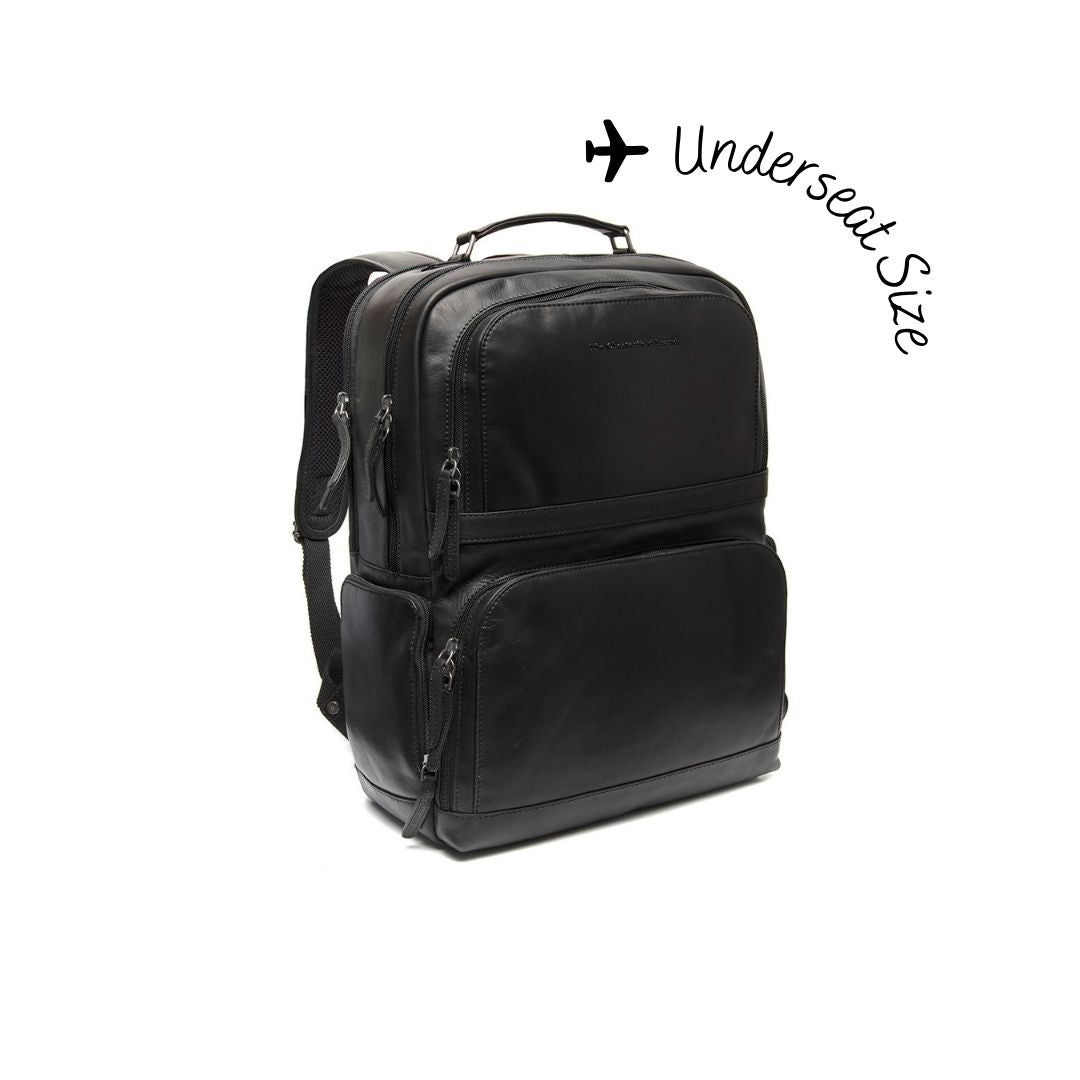 Black Leather Laptop Backpack Lennox, front view