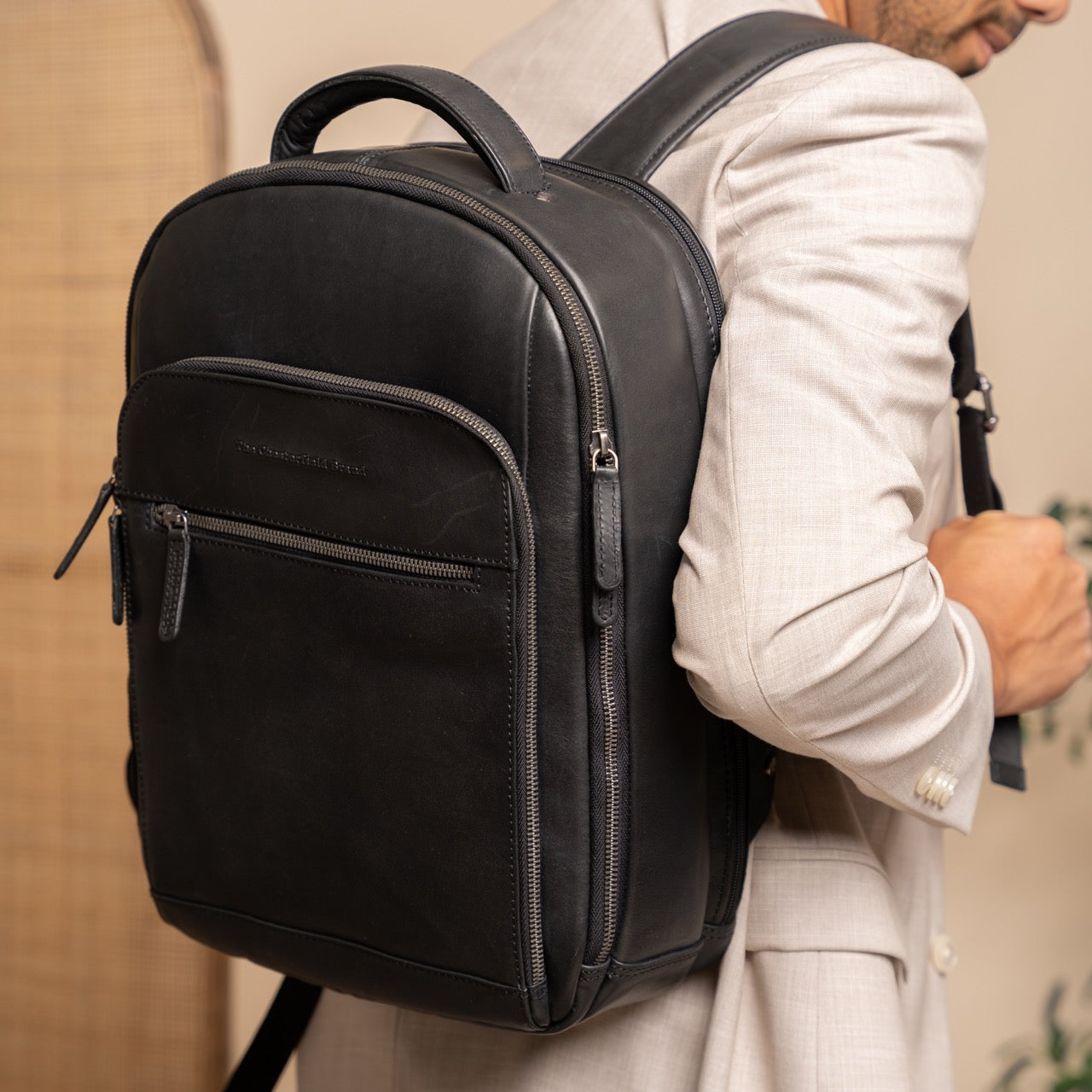 Black Leather Laptop Backpack Maggiore, product view 2