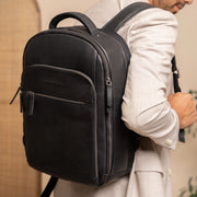 Black Leather Laptop Backpack Maggiore, product view 2