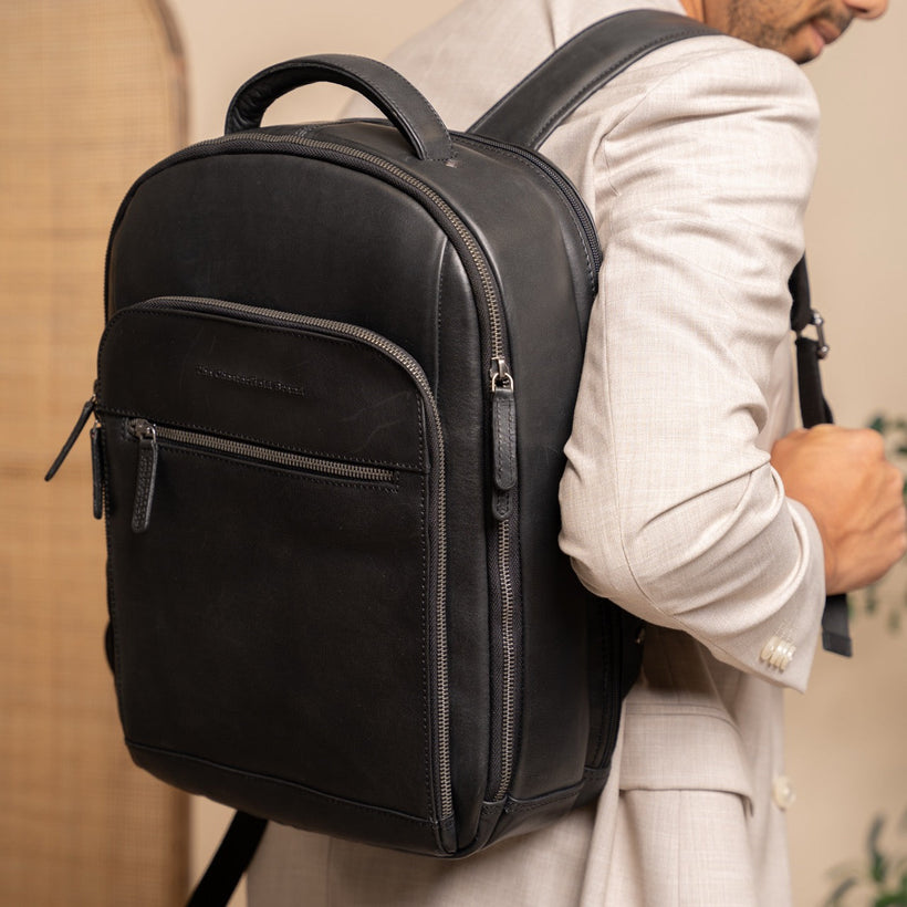 Black Leather Laptop Backpack Maggiore, front view