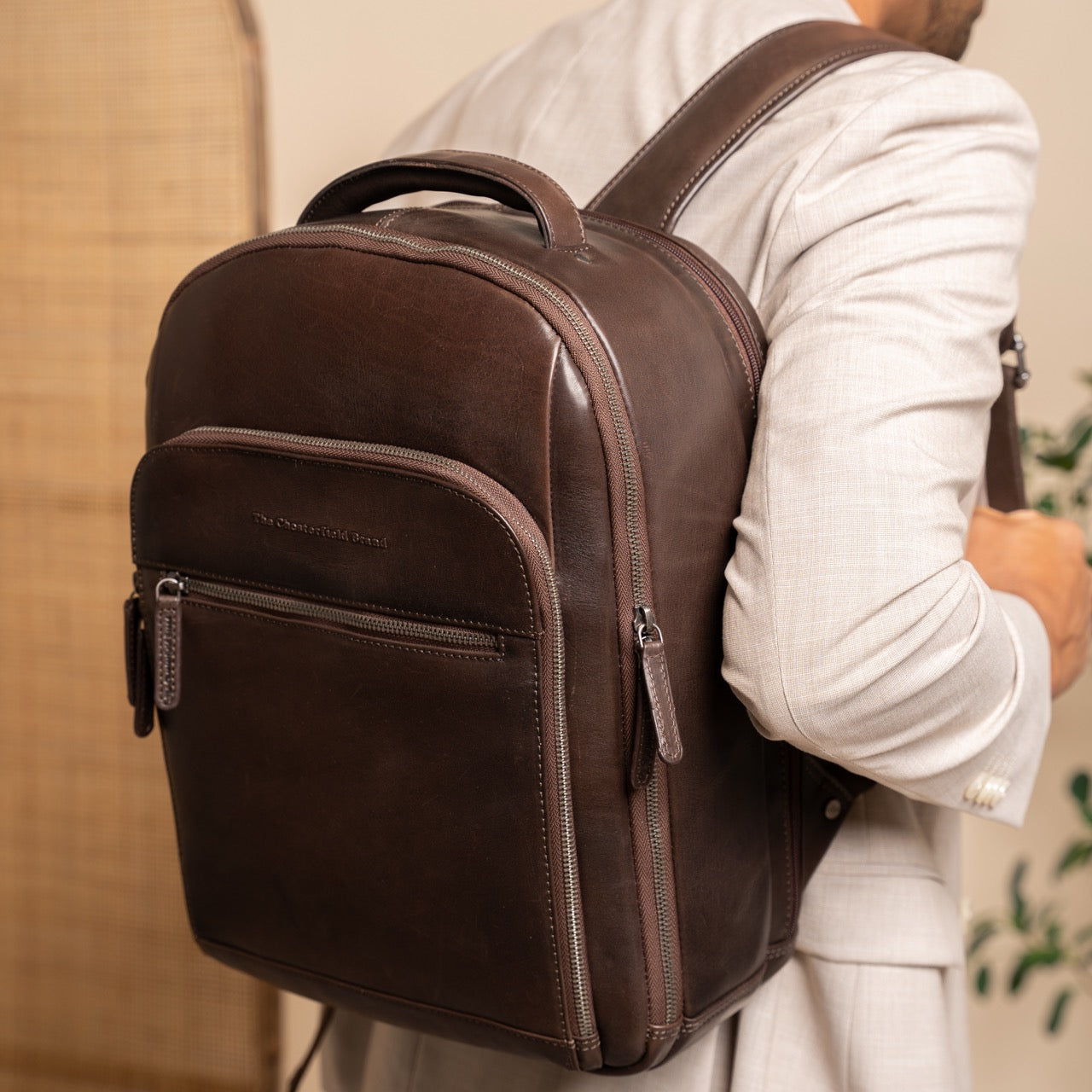 Brown Leather Laptop Backpack Maggiore, product view 2