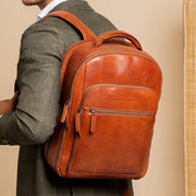 Cognac Leather Laptop Backpack Maggiore, product view 2