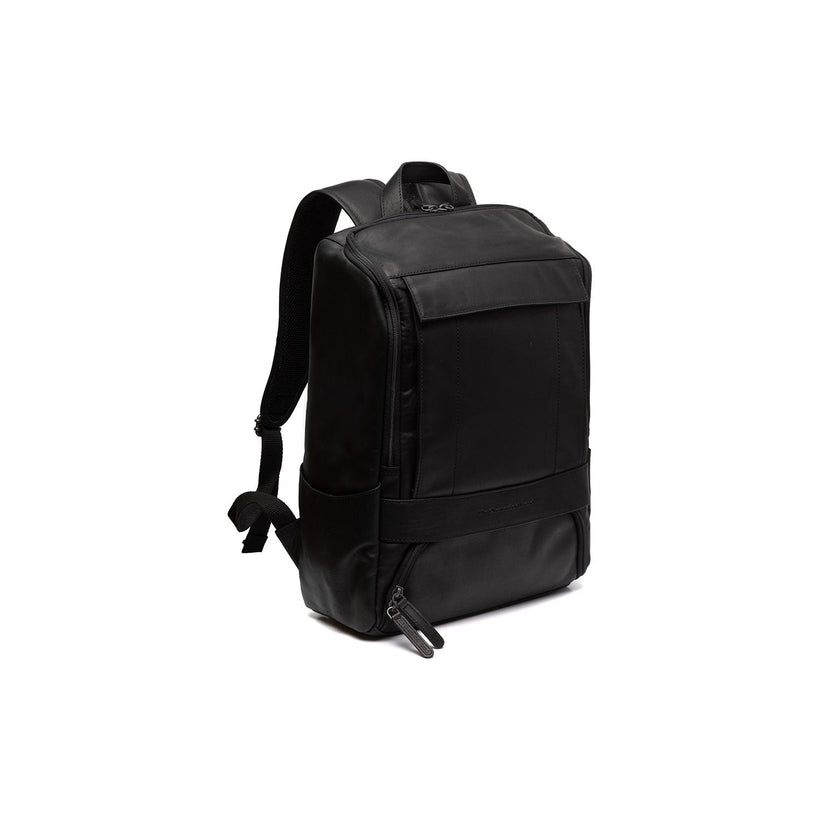 Black Leather Laptop Backpack Rich, front view