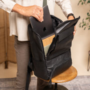 Black Leather Laptop Backpack Rich, product view 3