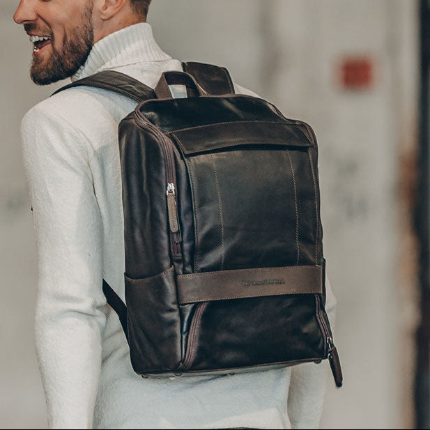 Brown Leather Laptop Backpack Rich, product view 2