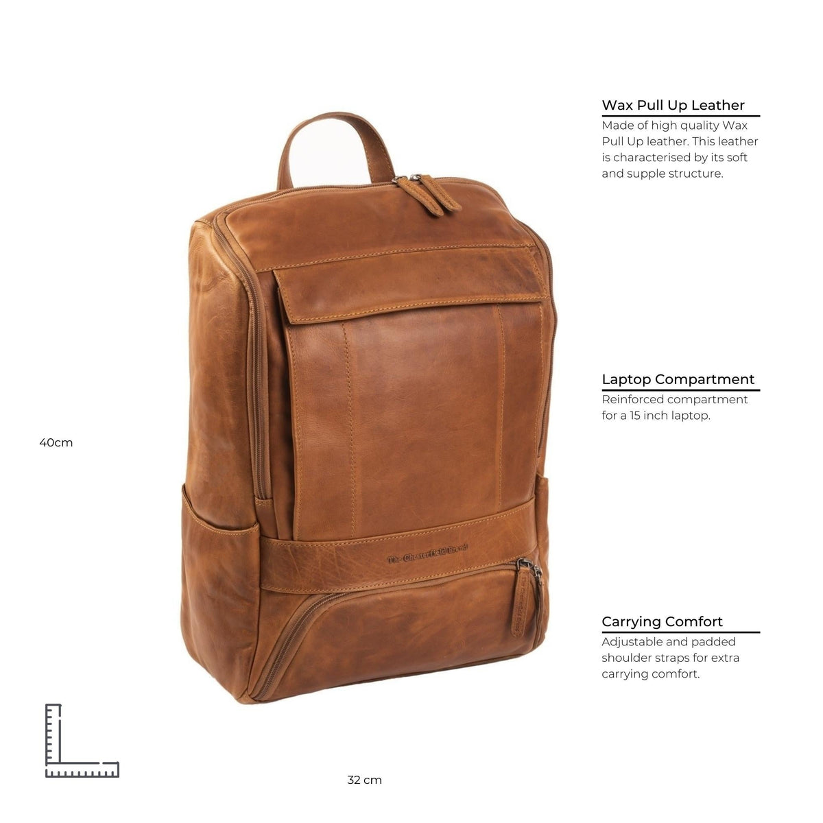 Cognac Leather Laptop Backpack Rich, detail view 7