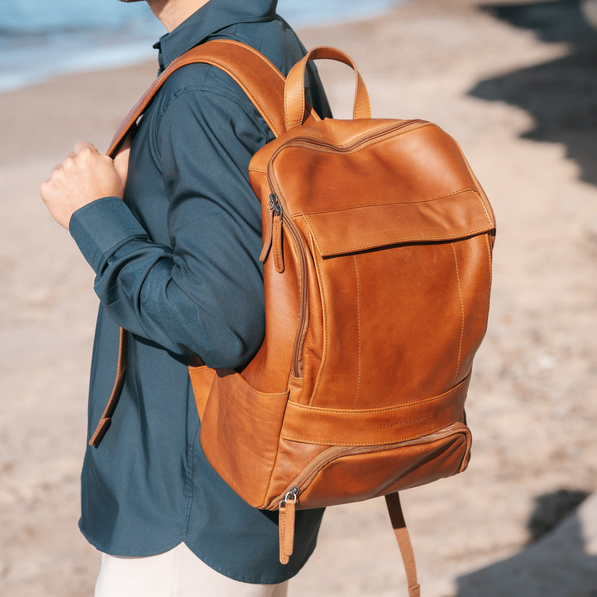 Rich Full-Grain Leather Laptop Backpack – alternate product view 2