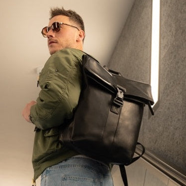 Black Leather Laptop Backpack Savona, front view