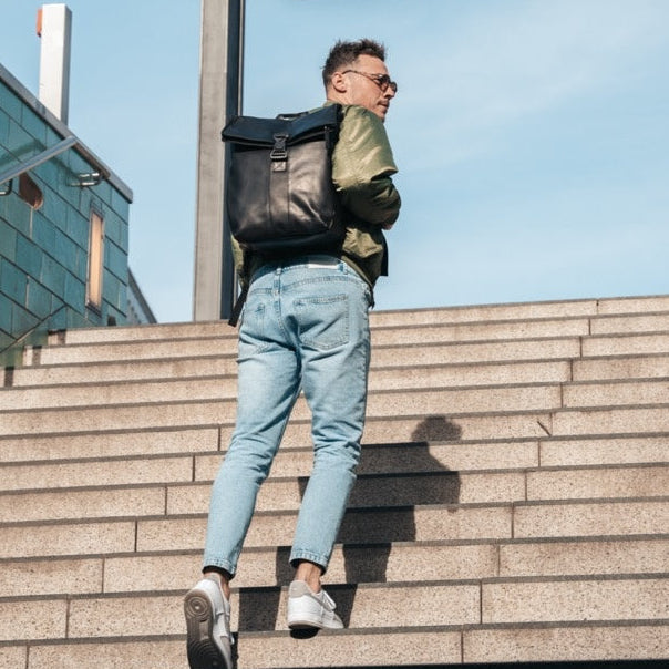 Black Leather Laptop Backpack Savona, product view 3