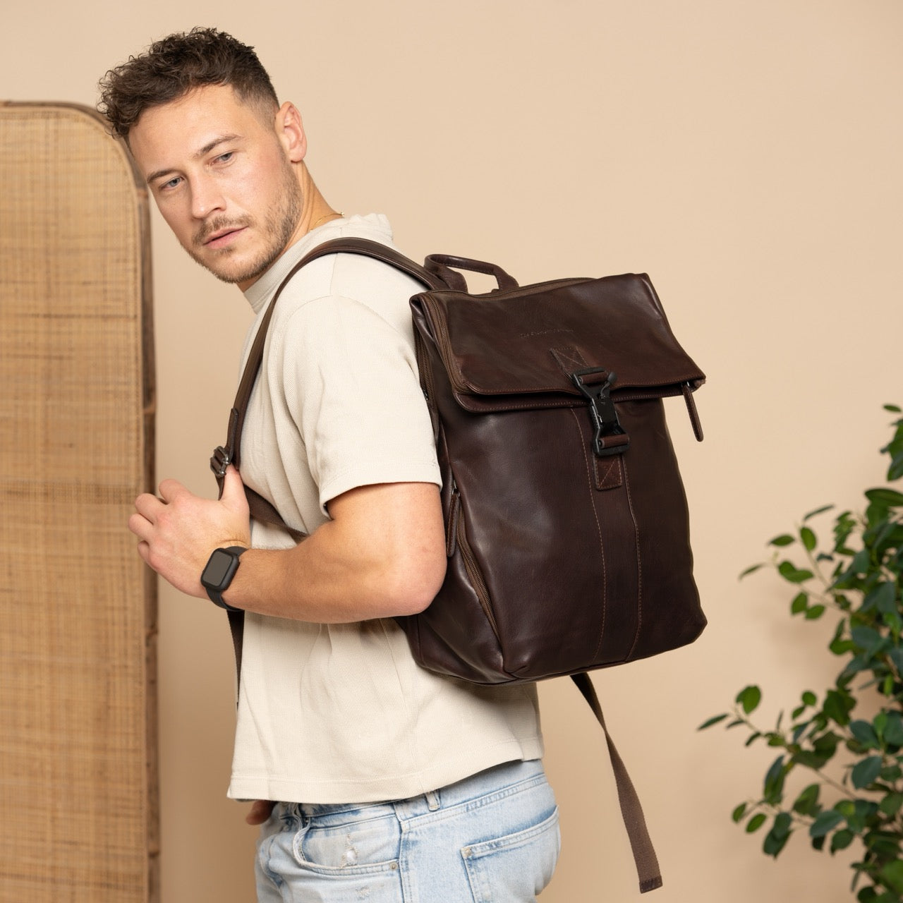 Brown Leather Laptop Backpack Savona, product view 2