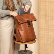 Cognac Leather Laptop Backpack Savona, product view 3