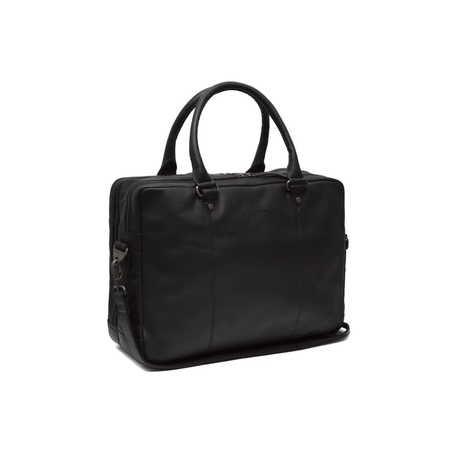 Black Leather Laptop Bag Boston, front view