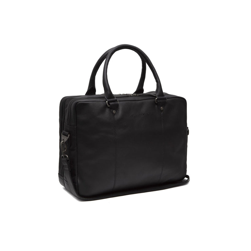 Black Leather Laptop Bag Boston, front view