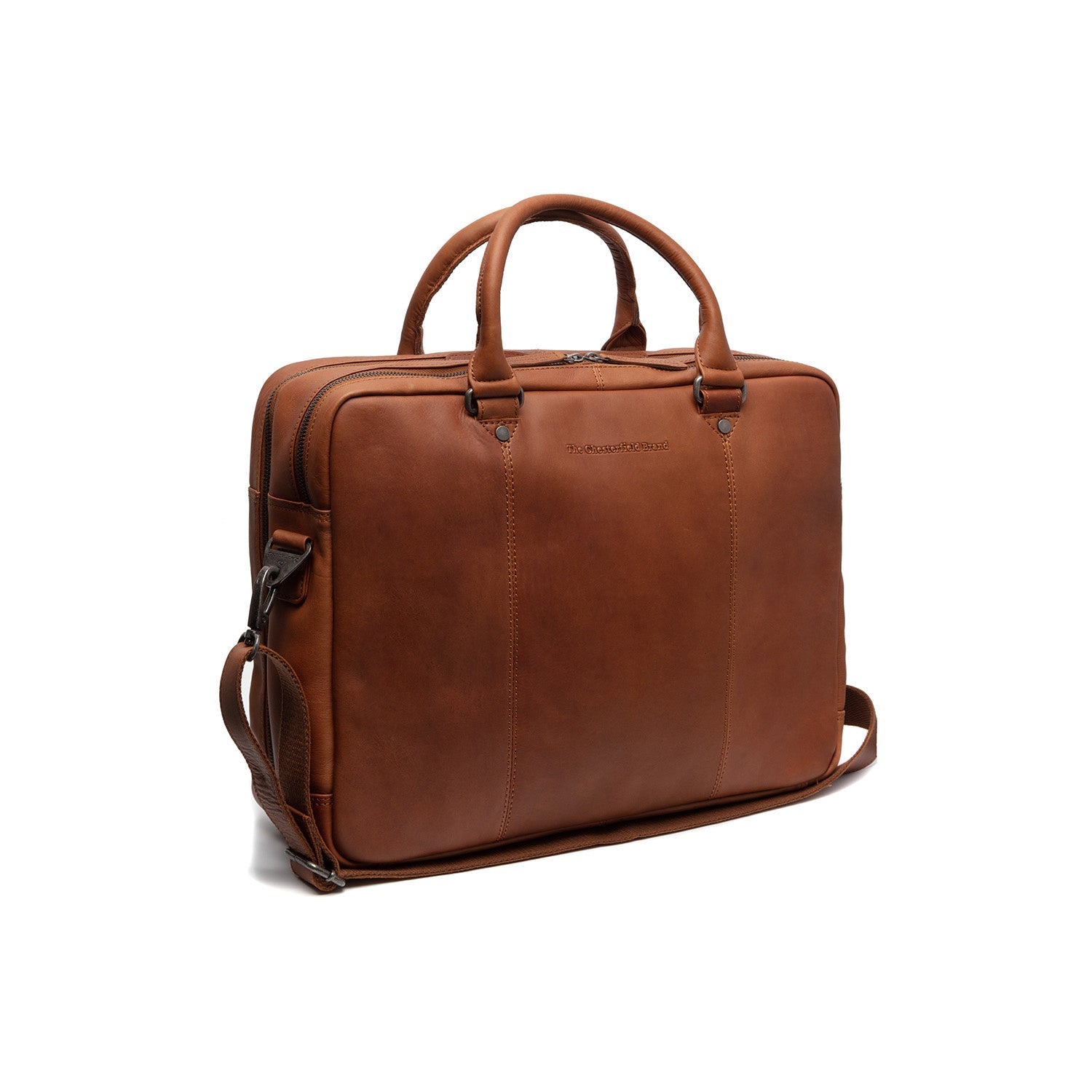 Cognac Leather Laptop Bag Boston, front view