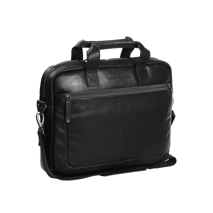 Black Leather Laptop Bag Calvi, front view